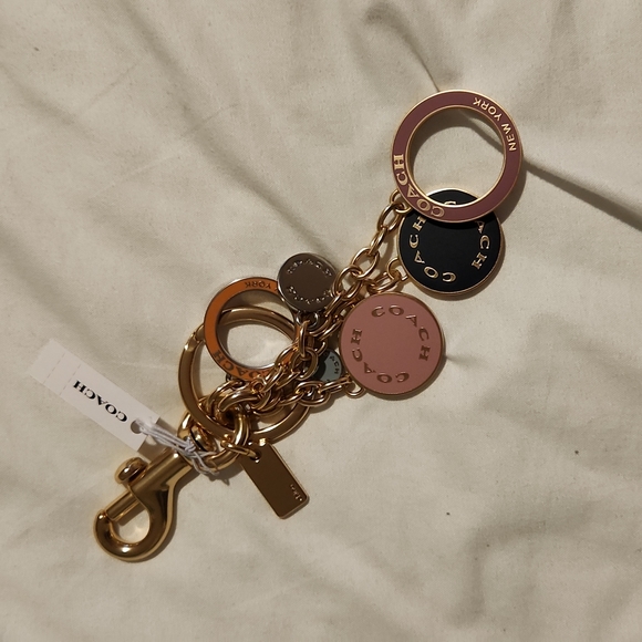 NWT new gorgeous Coach circle cluster keychain multi colors/gold key ring clip - Picture 4 of 7